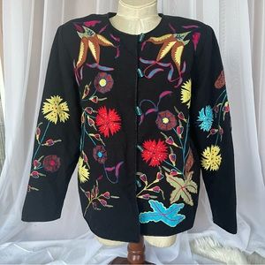 Vintage ALEX Kim Black Sz M
Jacket Blazer Embroidered Ethnic BOHO Floral
Lined